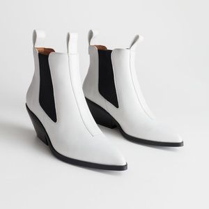 White Low Leather Cowboy Boots